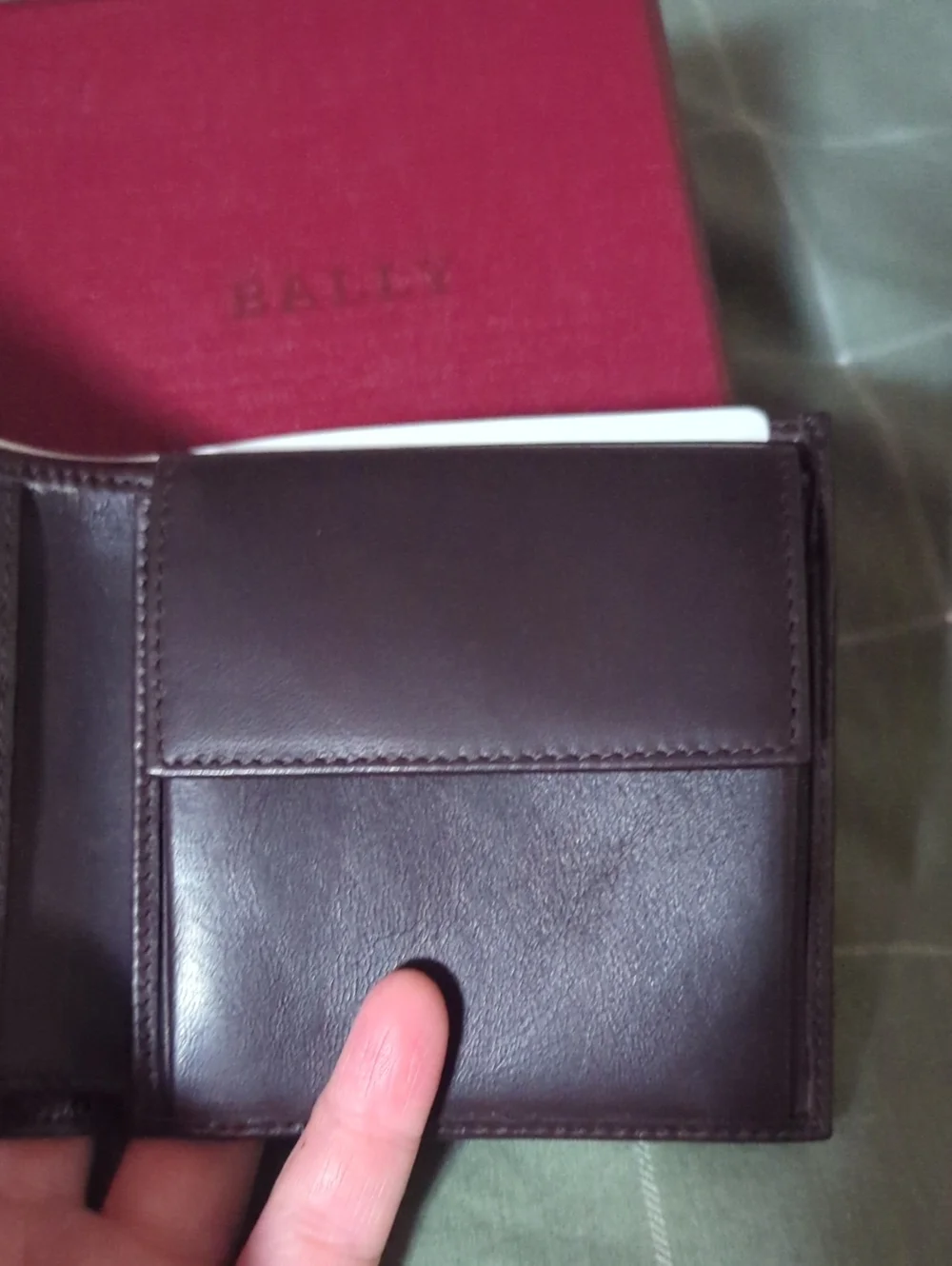 Dark Brown Leather Bifold Wallet with Red & White Stripe Accent
